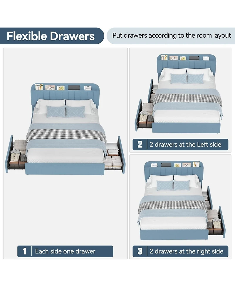 gaomon Bed Frame Storage Headboard 2 Drawers Boucle Upholstered Platform Bookcase Easy Assembly No Box Spring.