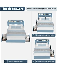 gaomon Bed Frame Storage Headboard 2 Drawers Boucle Upholstered Platform Bookcase Easy Assembly No Box Spring.