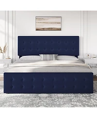 gaomon Bed Frame Adjustable Headboard 4 Drawers Velvet Upholstered Platform Button Tufted Wooden Slats No Box Spring