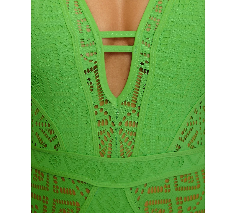 Becca Women's Color Play Crochet Plunge One-Piece Swimsuit