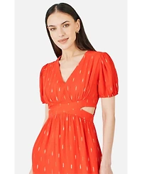 Yumi Women's Foil Print Viscose Cut Out Midi Dress