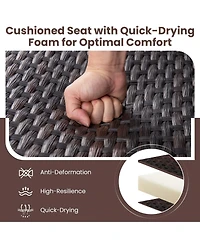 Gymax 3 Pcs Patio Gliding Set Wicker Swing Glider Furniture Set Tempered Glass Coffee Table