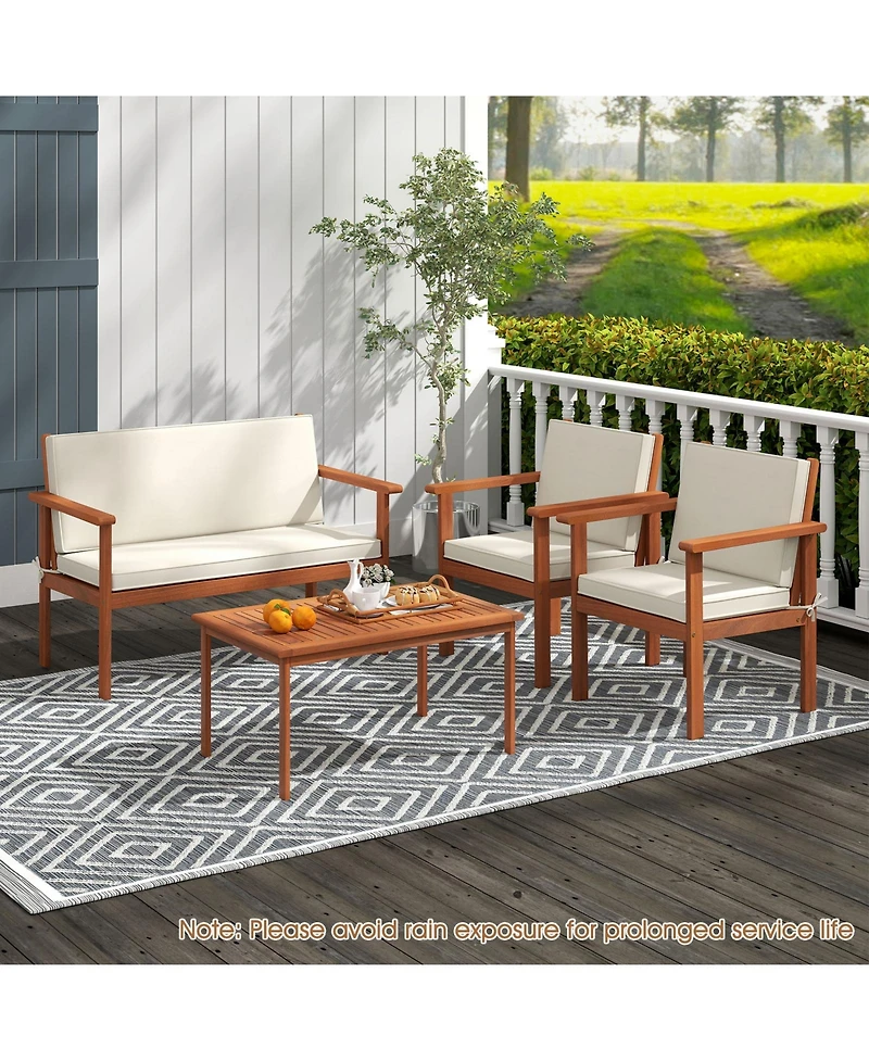 Gymax 8 Pieces Patio Furniture Set, Acacia Wood Porch Chairs w/ Table
