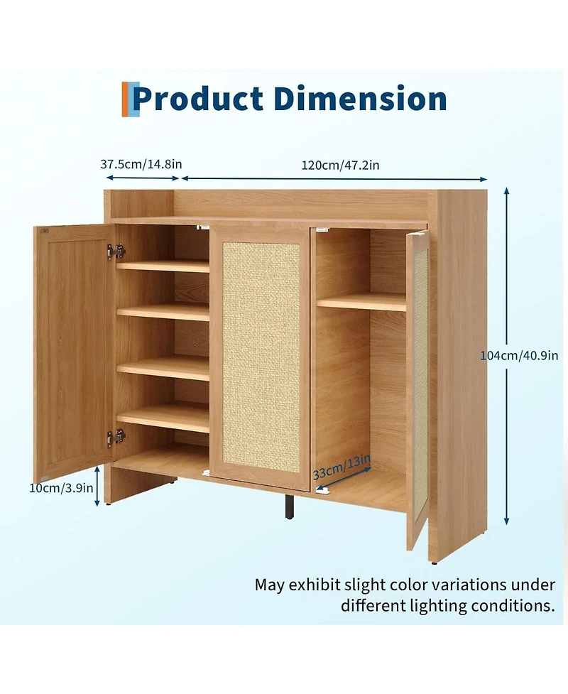 gaomon Shoe Cabinet Rattan Shoe Cabinet Storage for Entryway 41 inch Tall 6-Tier Large Shoe Organizer Closet Farmhouse Cabinet with Doors