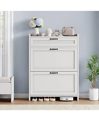 gaomon Shoe Cabinet with 2 Flip Drawers and 1 Top Drawer High-Gloss Painted Wood Shoe Organizer