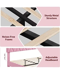 gaomon King Platform Bed Heavy-Duty Upholstered Headboard Wooden Slats No Box Spring Easy Assembly Noise Free