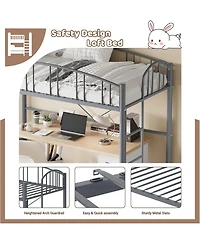 gaomon Loft Bed-Heavy Duty Metal Frame-Arched Guardrail Safety Ladder-Space Saving Dorm Bedroom Furniture