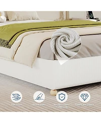 gaomon Bed Frame，Corduroy Low Bed Frame Without Headboard, Thick Fabric Upholstered Platform Bed, Solid Wood Legs, No Box Spring Needed