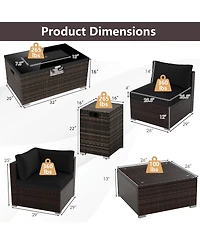 Gymax Set of 7 Patio Furniture 40000 Btu Gas Fire Pit Table Propane Tank Cover