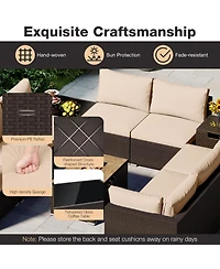 Gymax 12 Pcs Outdoor Patio Wicker Sectional Sofa Set w/ 32'' Propane Fire Pit Table Tank Holder
