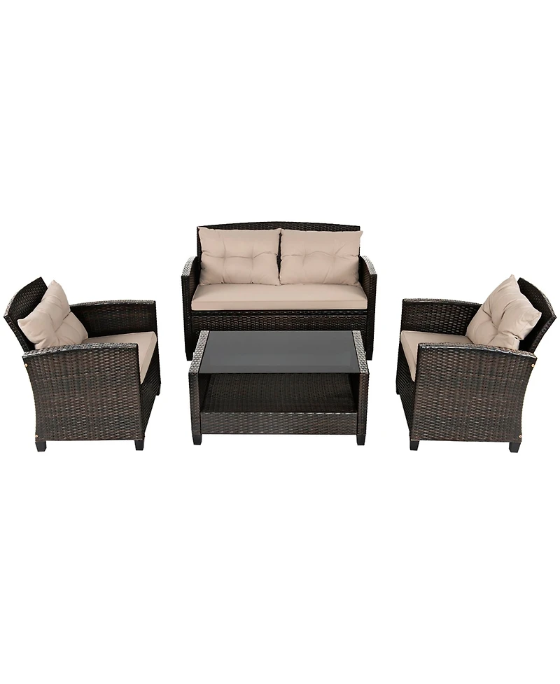 Gymax 8pcs Patio Rattan Conversation Set Cushioned Outdoor Furniture Set