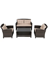 Gymax 8pcs Patio Rattan Conversation Set Cushioned Outdoor Furniture Set