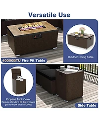 Gymax 12 Pcs Outdoor Patio Wicker Sectional Sofa Set w/ 32'' Propane Fire Pit Table Tank Holder