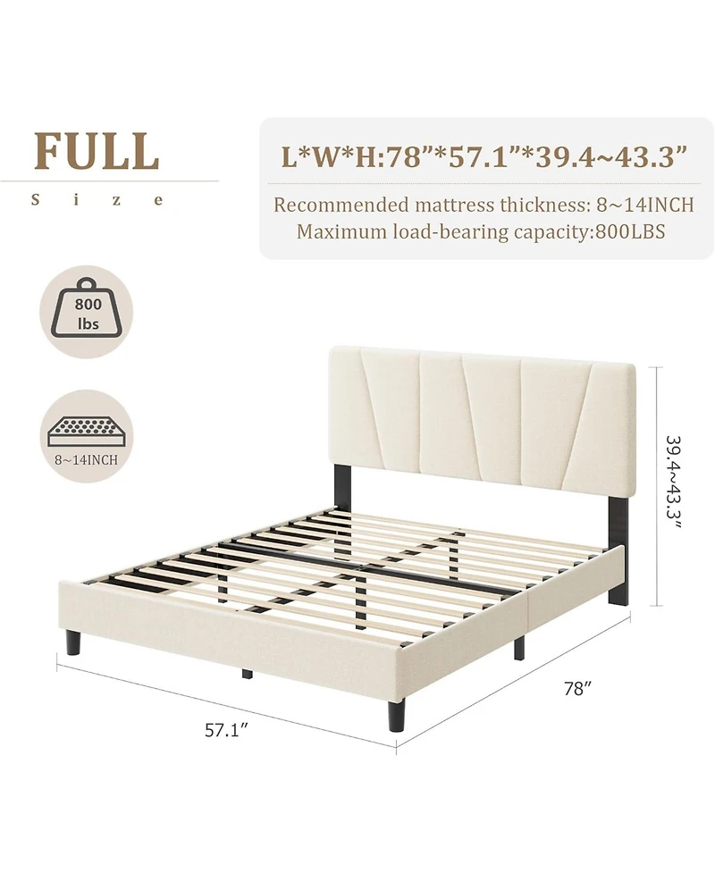 gaomon Platform Bed Frame with Adjustable Headboard – Sturdy Wooden Slats, Linen & Soft, No Box Spring Needed, Easy Assembly