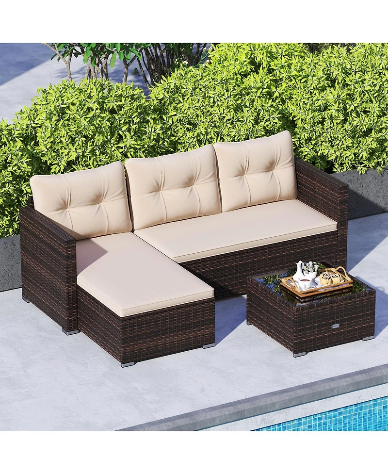 Gymax 4 Seats Outdoor Patio Furniture Set L-Shaped Couch Set for Yard