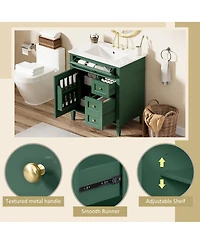 Sillysis 30" Bathroom Vanity with Sink, Modern Freestanding Cabinet with 3 Soft Close Drawers & Adjustable Shelf for Bathroom Storage