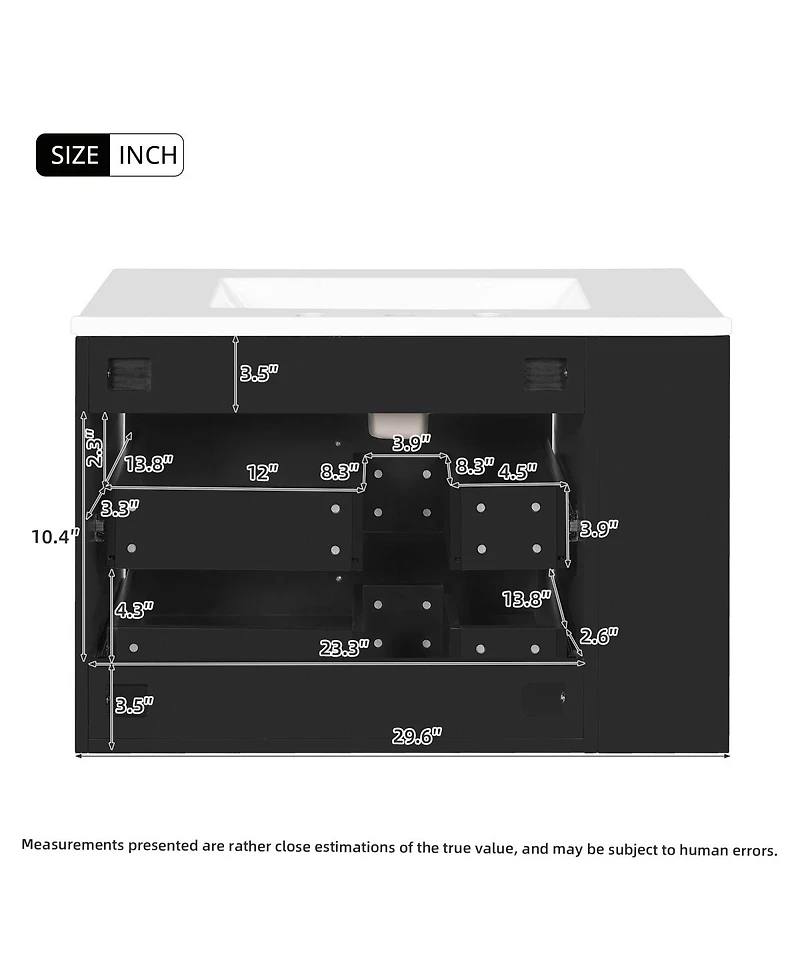 Sillysis 30" Wall Mounted Bathroom Vanity with Sink, Modern Mdf Cabinet, 2 Drawers and Open Shelves for Small Spaces