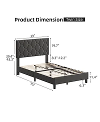 gaomon Bed Frame Upholstered Fabric Headboard Diamond Design Solid Wood Slats Easy Assembly Noise Free