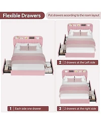 gaomon Upholstered Platform Bed with Storage Headboard and 2 Drawers- Boucle Fabric- Bookcase- Easy Assembly- No Box Spring Needed