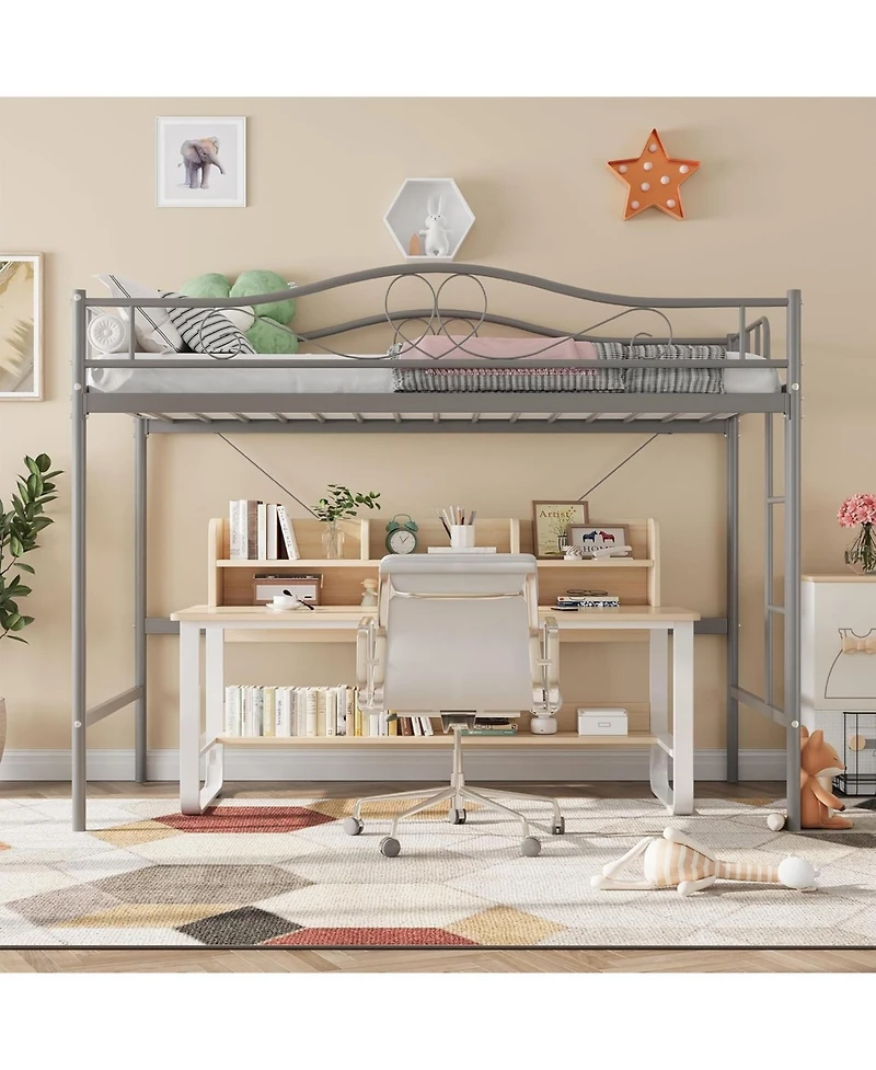gaomon Metal Loft Bed with Ladder and Guardrail- Heavy Duty 400 Lbs Capacity- No Box Spring Needed- Easy Assembly