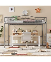 gaomon Metal Loft Bed with Ladder and Guardrail- Heavy Duty 400 Lbs Capacity- No Box Spring Needed- Easy Assembly