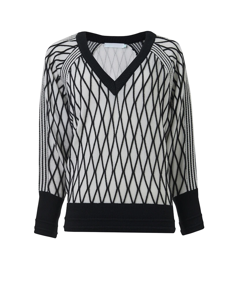 Leem Women's Argyle Mesh Textured Knitted Sweater