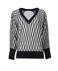 Leem Women's Argyle Mesh Textured Knitted Sweater