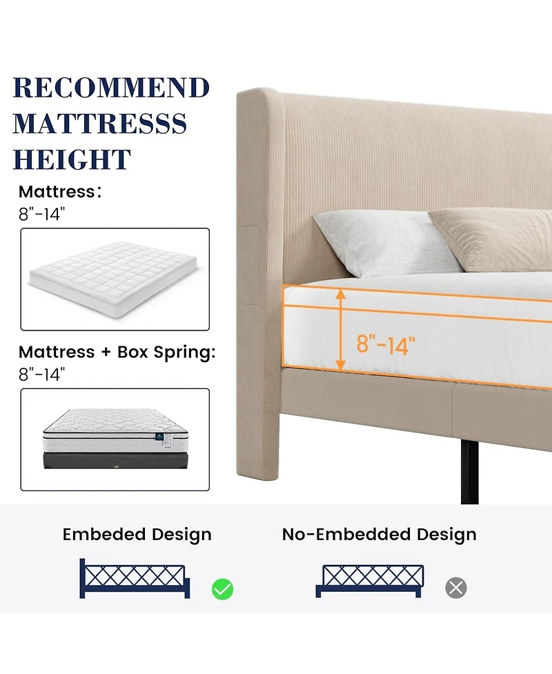 gaomon Queen Bed Frame with Headboard, Upholstered Platform Bed with Wood Slat Support, Sturdy Support Feet, Noise Free, No Box Spring Required