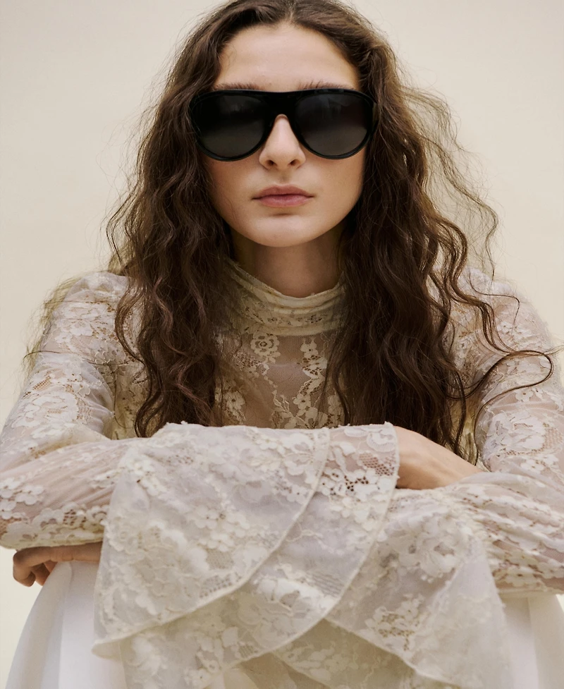 Mango Women's Ruffled Embroidered Blouse