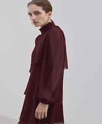 Mango Women's Draped Collar Ruffled Dress