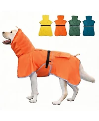 Aronkl Adjustable Hooded Raincoat for Medium Large Dogs with Reflective Edges