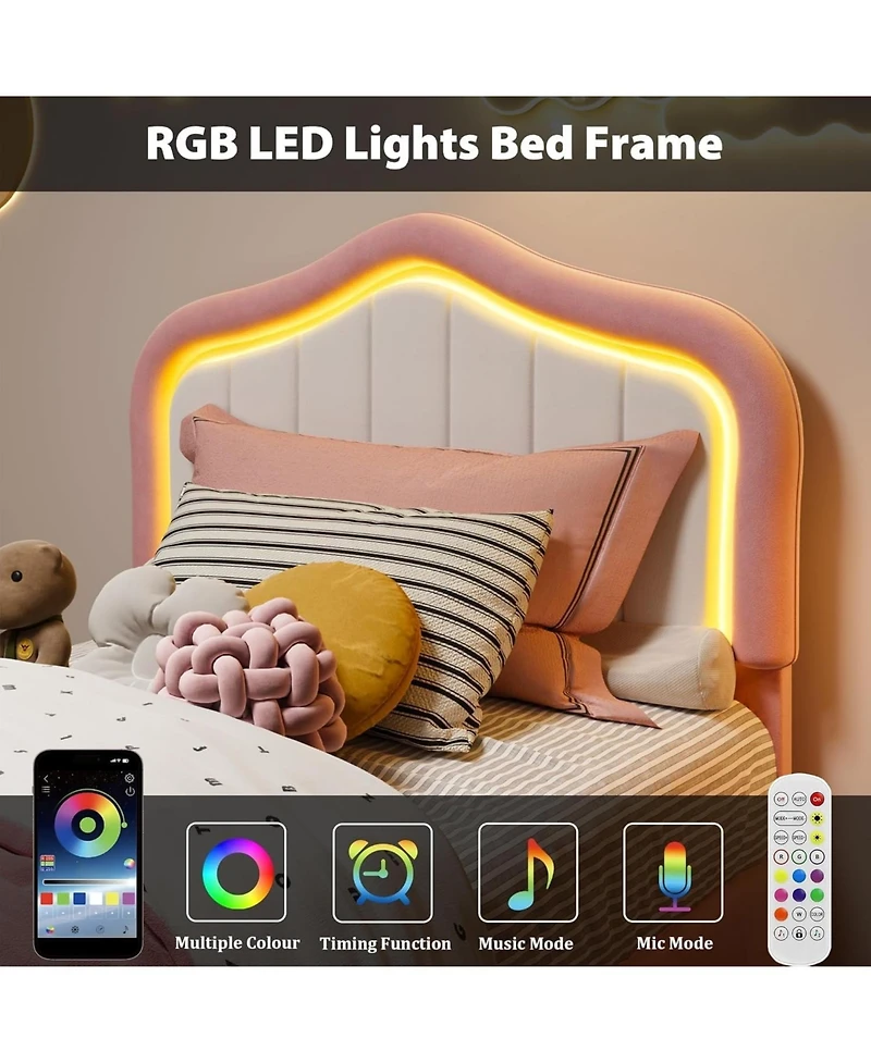 gaomon Twin Led Upholstered Bed Frame Storage Drawer Velvet Platform No Box Spring Wooden Slats Easy Assembly