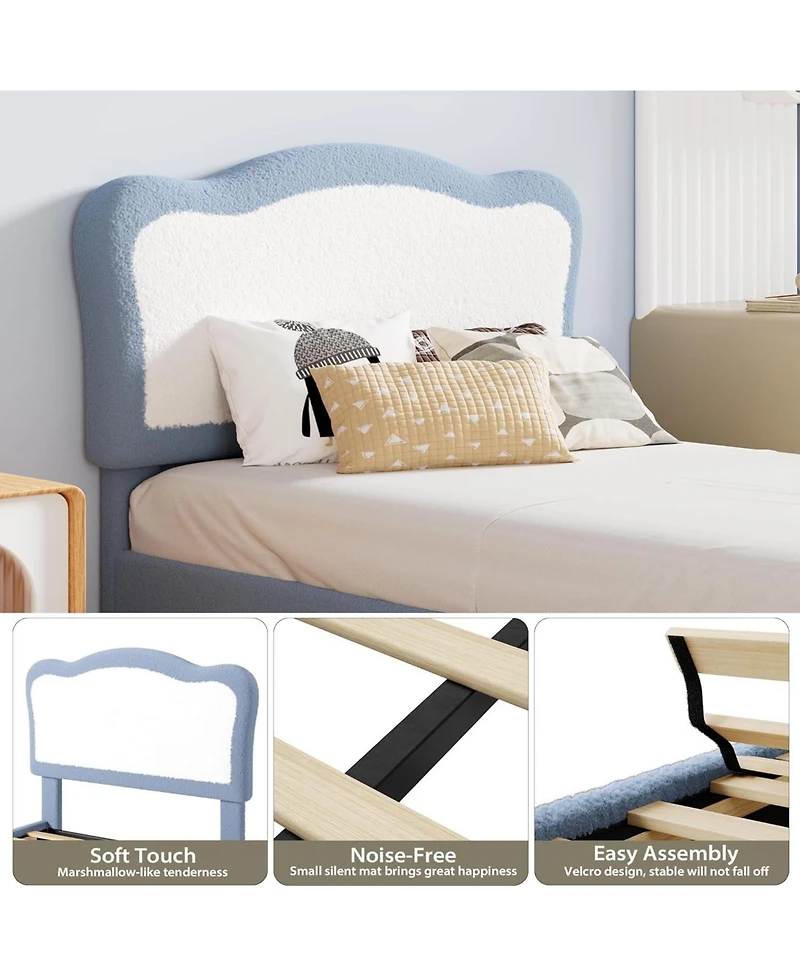 gaomon Full Upholstered Velvet Platform Bed with Two Tone Scalloped Headboard and Solid Wood Slats