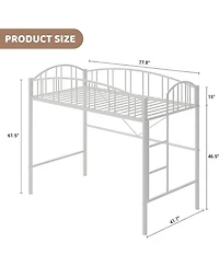 gaomon Loft Bed Twin with Ladde and Arched Guardrail, Heavy Duty Metal Frame for Kids Adults, Sturdy Steel Slats Support