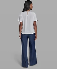 Karl Lagerfeld Paris Women's Crew Neck Short-Sleeve Top