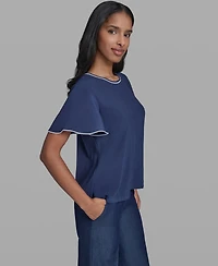 Karl Lagerfeld Paris Women's Crew Neck Short-Sleeve Top