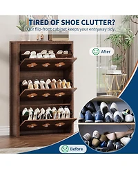 Gaomon Shoe Cabinet with 3 Flip Drawers, Slim Hidden Wood Shoe Cabinet with Adjustable Shelves, Flower Pattern, Diamond Handle, Narrow Organizer