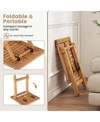 Gymax Outdoor Folding Side Table Acacia Wood End Table Square Patio Bistro Table