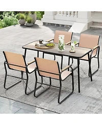 Gymax 5 Pcs Patio Dining Set w/ Wood-like Armrests & Metal Frame for Garden Yard