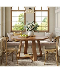 Tribesigns Solid Wood Dining Table for 4, 47.2" Farmhouse Round Kitchen Table, Warm Oak Finish