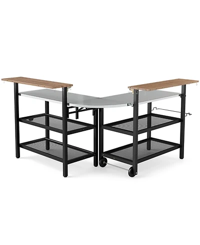 Gymax Patio Bar Table and Rolling Bar Cart w/Flip-Up Top Storage Shelves Removable Hooks