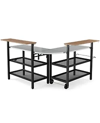 Gymax Patio Bar Table and Rolling Bar Cart w/Flip-Up Top Storage Shelves Removable Hooks