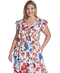 Jessica Howard Plus V-Neck Smocked Waist Midi Dress