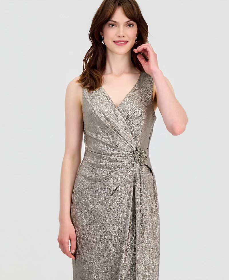 Connected Women's Surplice-Neck Gathered-Waist Maxi Dress