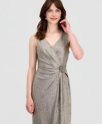 Connected Women's Surplice-Neck Gathered-Waist Maxi Dress