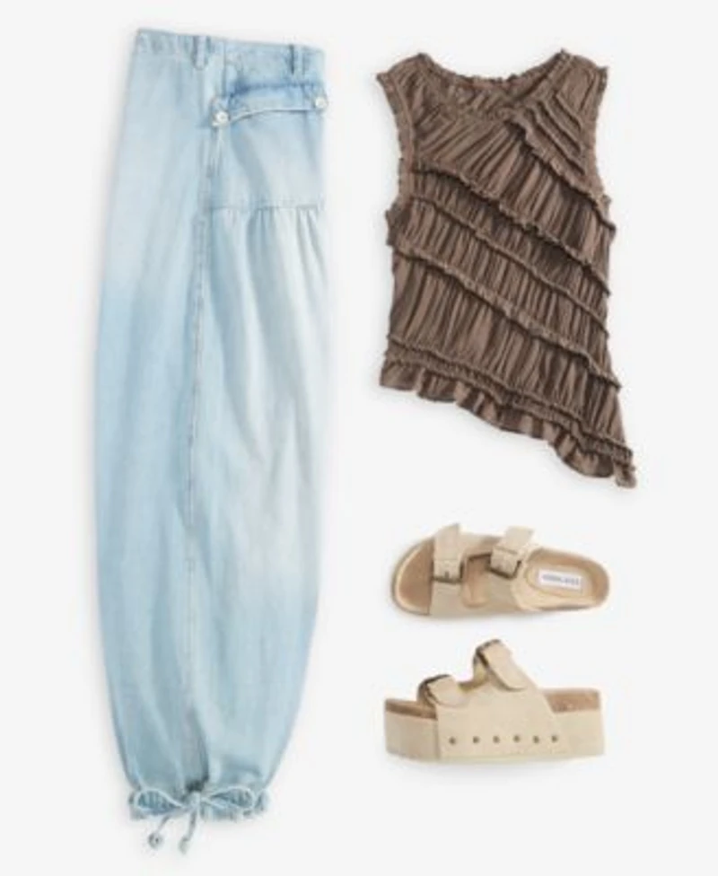 Free People Womens Sleeveless Smocked Tank Top Mid Rise Balloon Jeans