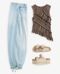 Free People Womens Sleeveless Smocked Tank Top Mid Rise Balloon Jeans
