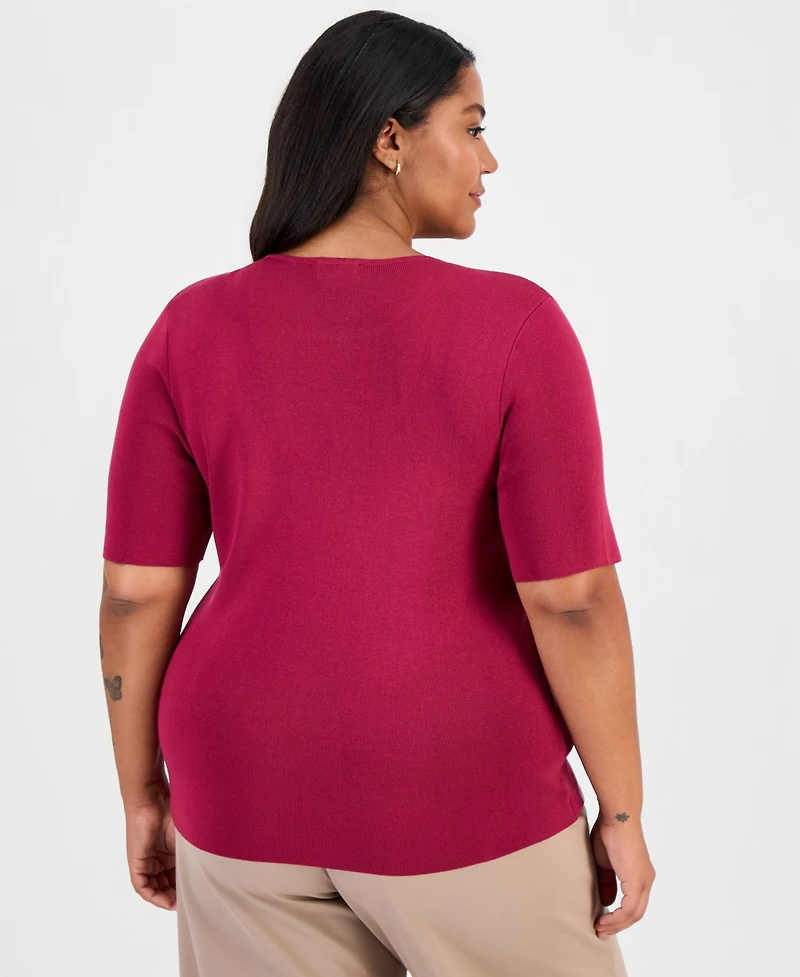 Tahari Asl Plus Elbow-Sleeve Sweater T-Shirt