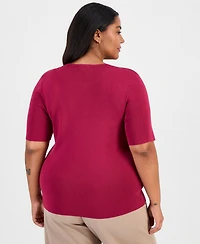 Tahari Asl Plus Elbow-Sleeve Sweater T-Shirt
