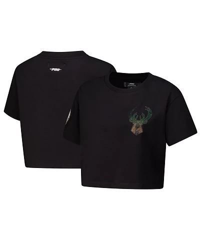 Pro Standard Women's Black Milwaukee Bucks Jewels Boxy Cropped T-Shirt